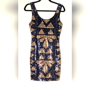 Charlotte Russe Womens Blue & Gold Sequined Sleeveless Party Cocktail Dress Sz M